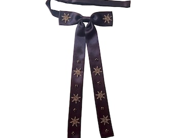 Western Satin Adjustable Bow Necktie with Jeweled Gold Stars