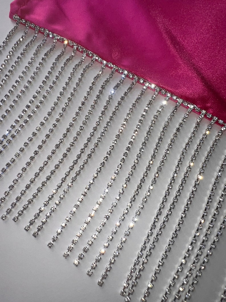 Rhinestone fringe opera gloves, pink, custom color, shiny, satin silk, barbie, cowboy, cowgirl, long, diamond, crystal, sheer, lace, costume, spandex, jewelry, fingerless, leather, latex, party, holiday, gift, womans western, glam