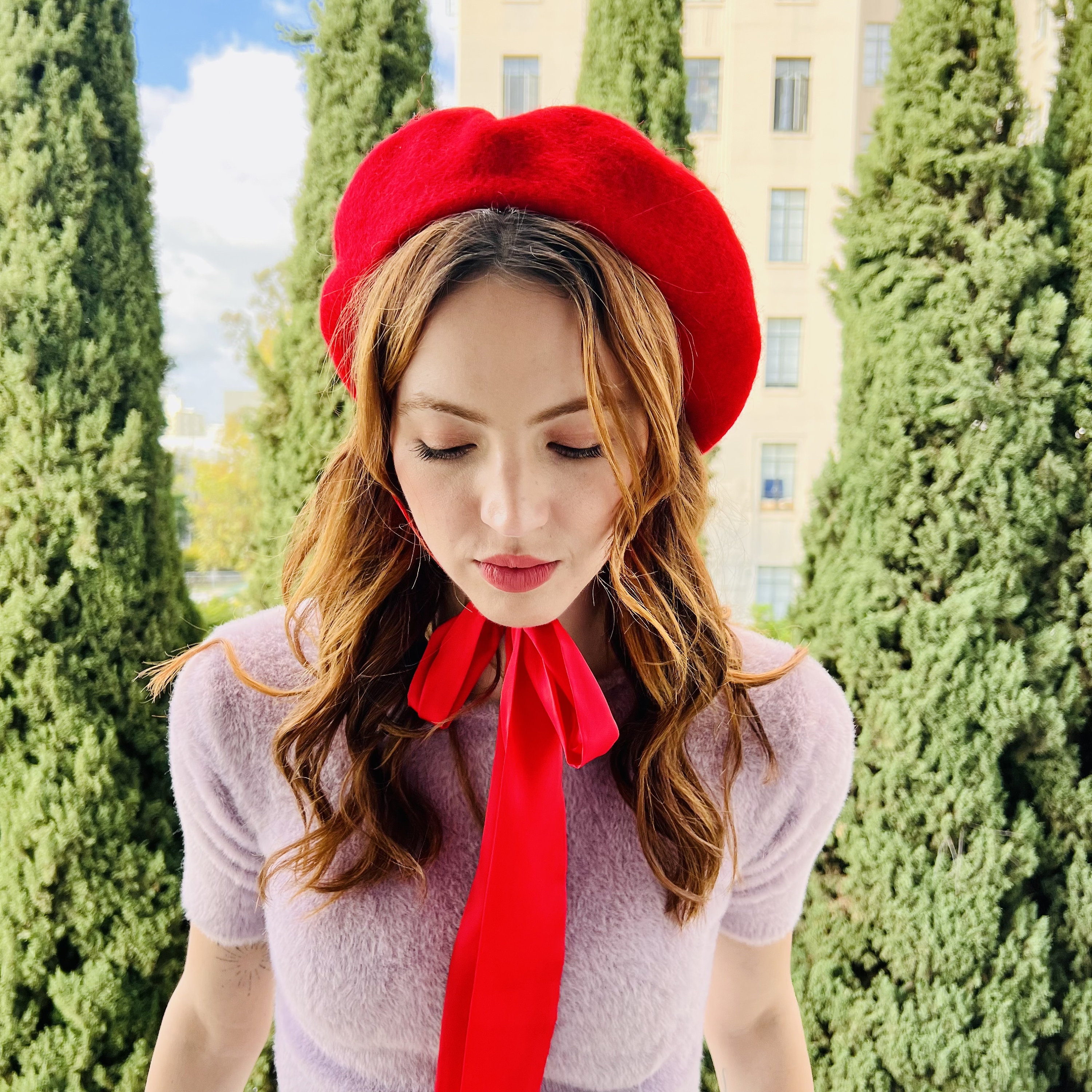 Black Beret Hat With Long Satin Ribbon Bow Neck Tie - Etsy