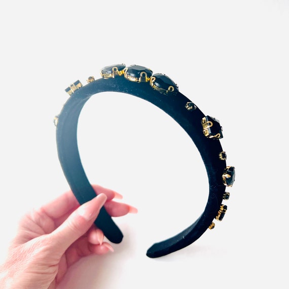 Black Jeweled Velvet Padded Headband - Gift, Headpiece  display picture 3