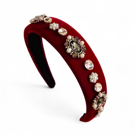 Elegant Red and Gold Embellished Headband Amazon.com : deladola Red Rhinestone Padded Headband Glitter  main image 4