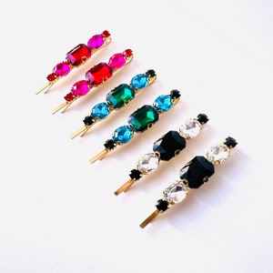 Rhinestone Bobby Pins - Art Deco Jeweled Hair Jewelry - Set of 2