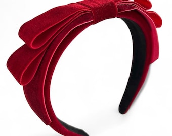 Wine Red Velvet Layered Bow Headband: Women's Accessory