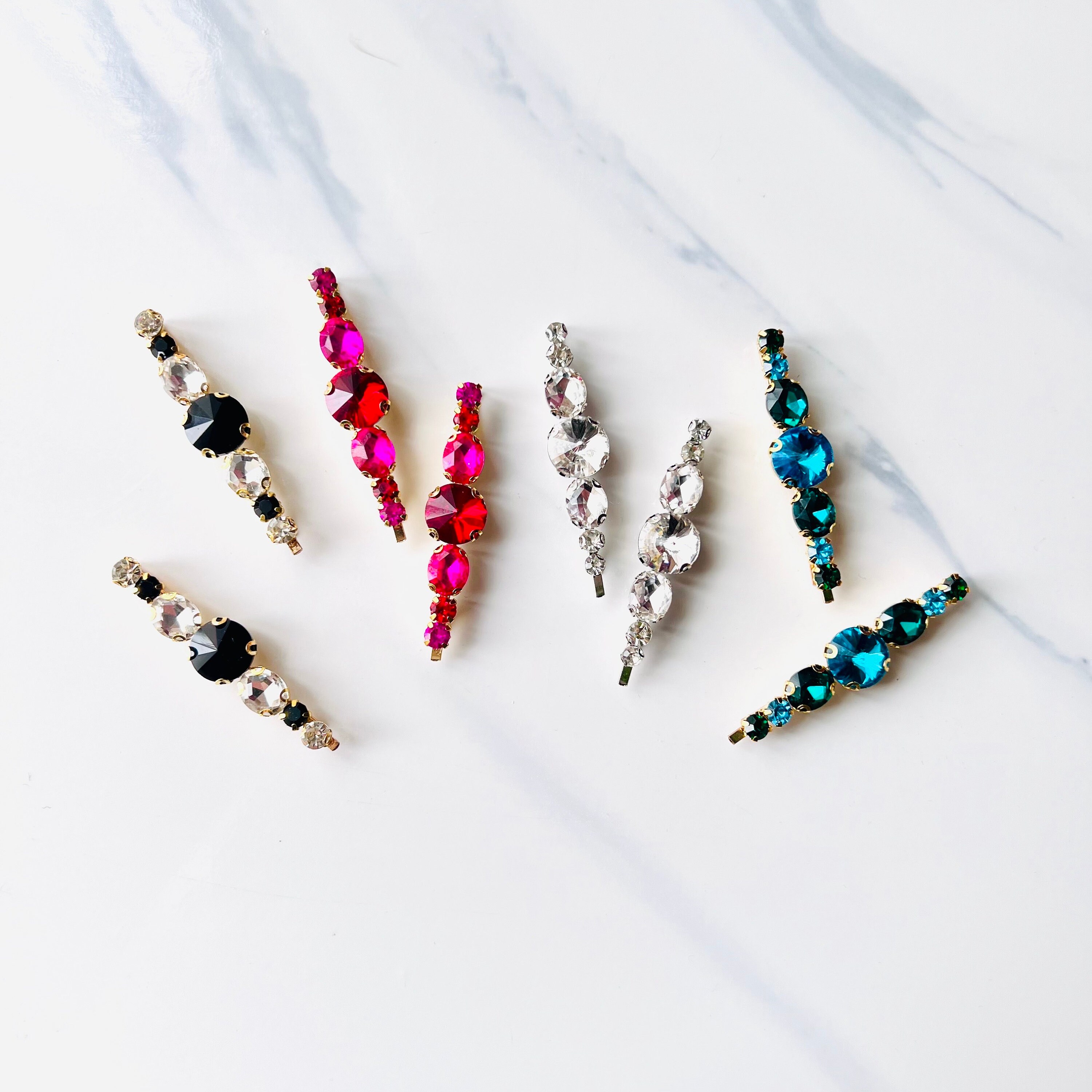 Vintage Style Crystal Jeweled Hair Pin Barrettes Set of 2, Bridal, Gift