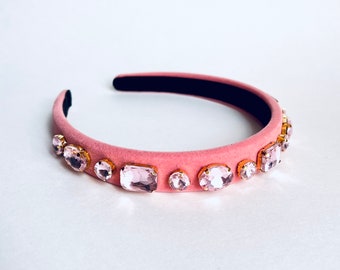 Pink Velvet Crystal Jewel Headband, prom, party, special occasion