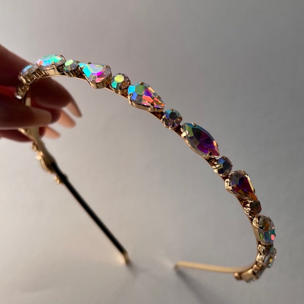 Rainbow AB Rhinestone Jeweled Headband