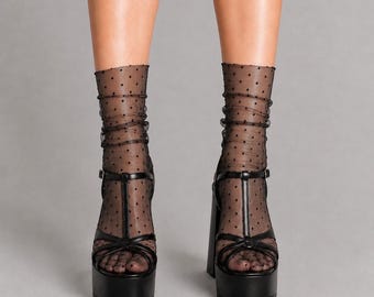 Sheer Polka Dot Tulle Socks - vintage style, coquette, preppy, fancy