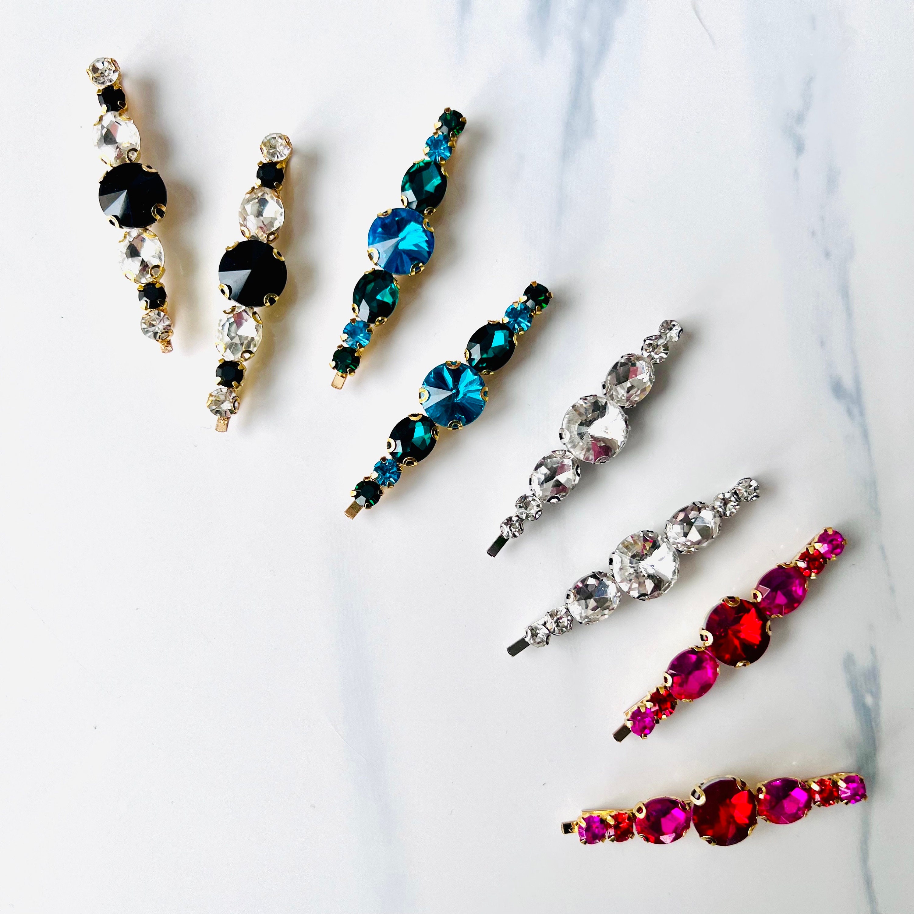 Vintage Style Crystal Jeweled Hair Pin Barrettes Set of 2, Bridal, Gift