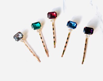 Rhinestone Gem Gold Hair Bobby Pins, Bridal, Jewelry, Gift