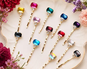 Jeweled Bobby Pins, Rhinestone Hair Pins, Bridal Hair Pins, Crystal Hair Pins, Vintage Hair Jewelry