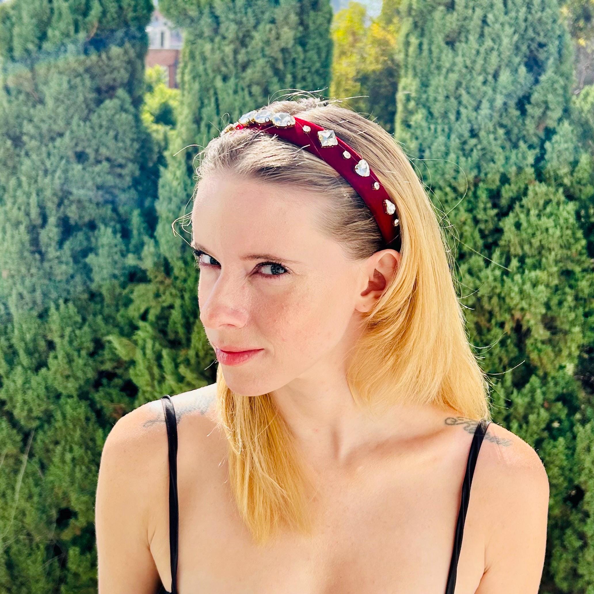Red Velvet Jeweled Padded Headband Amazon.com : WILLBOND Velvet Padded Crystal Rhinestone  main image 3