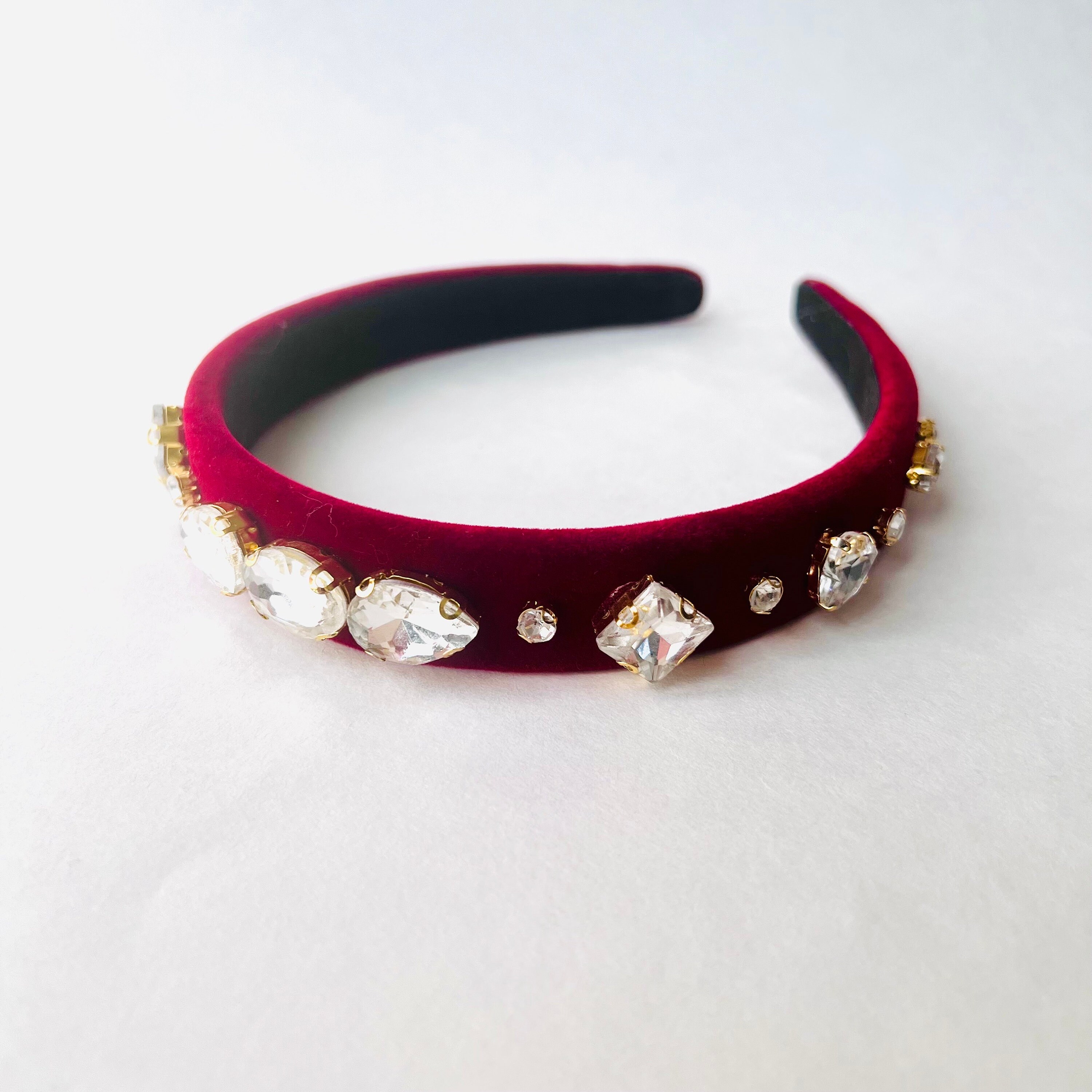 Red Velvet Padded Headband: Crystal Jewel Hair Accessory - Etsy
