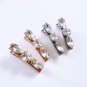 Crystal Jeweled Small Hair Barrette Clips, Set of 2, vintage style, bridal jewelry, gift