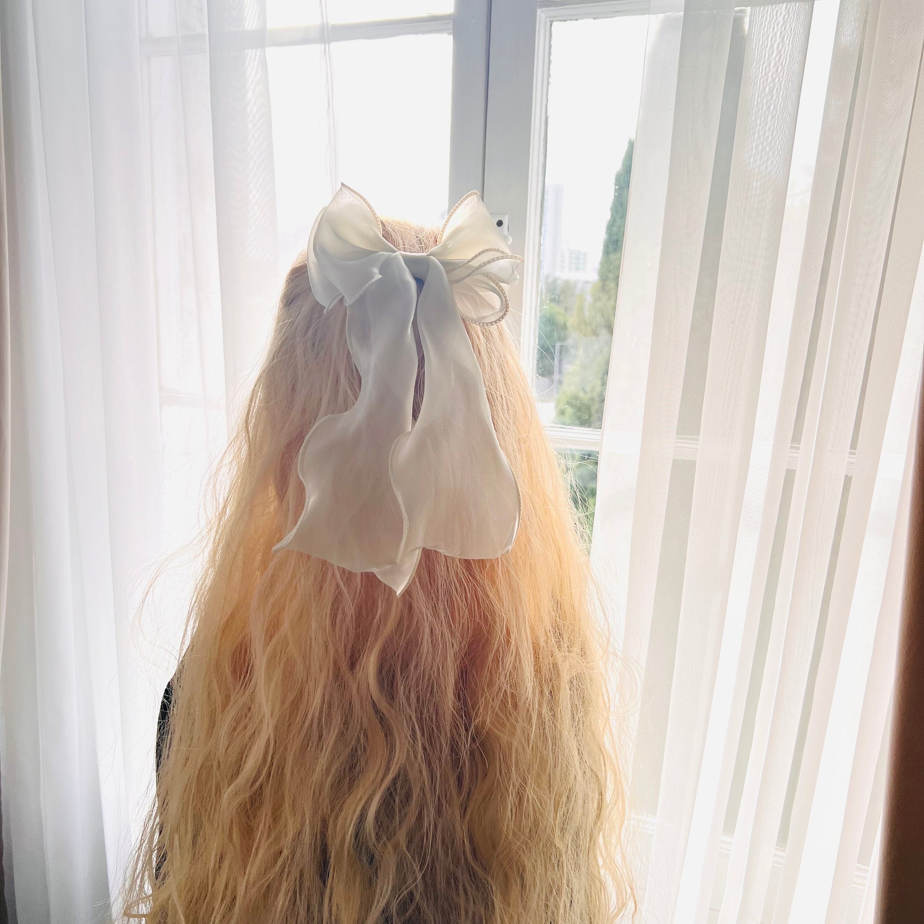 Bride To Be Hair Bow - Sheer Organza Wedding Clip for Bachelorette Party White Pearl Hair Bow Veil - Bachelorette Party Decorations  main image 4