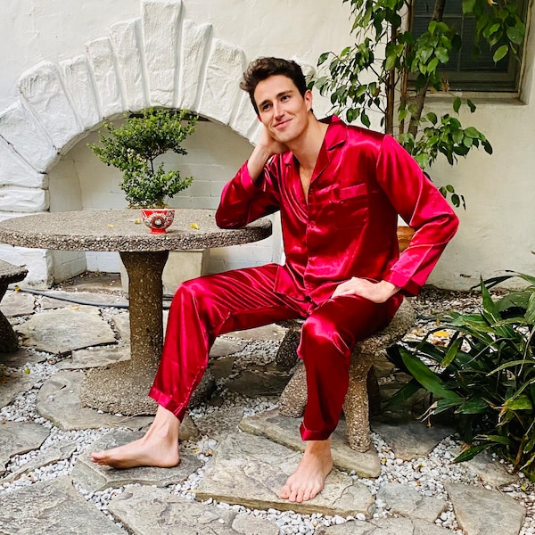 Men’s Red Silky Pajama Set