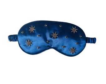 Star Silk Sleep Mask with Antique Gold and Black Jewels, gift, bridal, special occasion