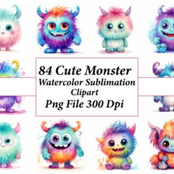 Monster Watercolor Clipart Sublimation, Monster clipart Bundle,  Sublimation & Watercolor Clipart for T-shirt, Sweat, muge, Instant Download