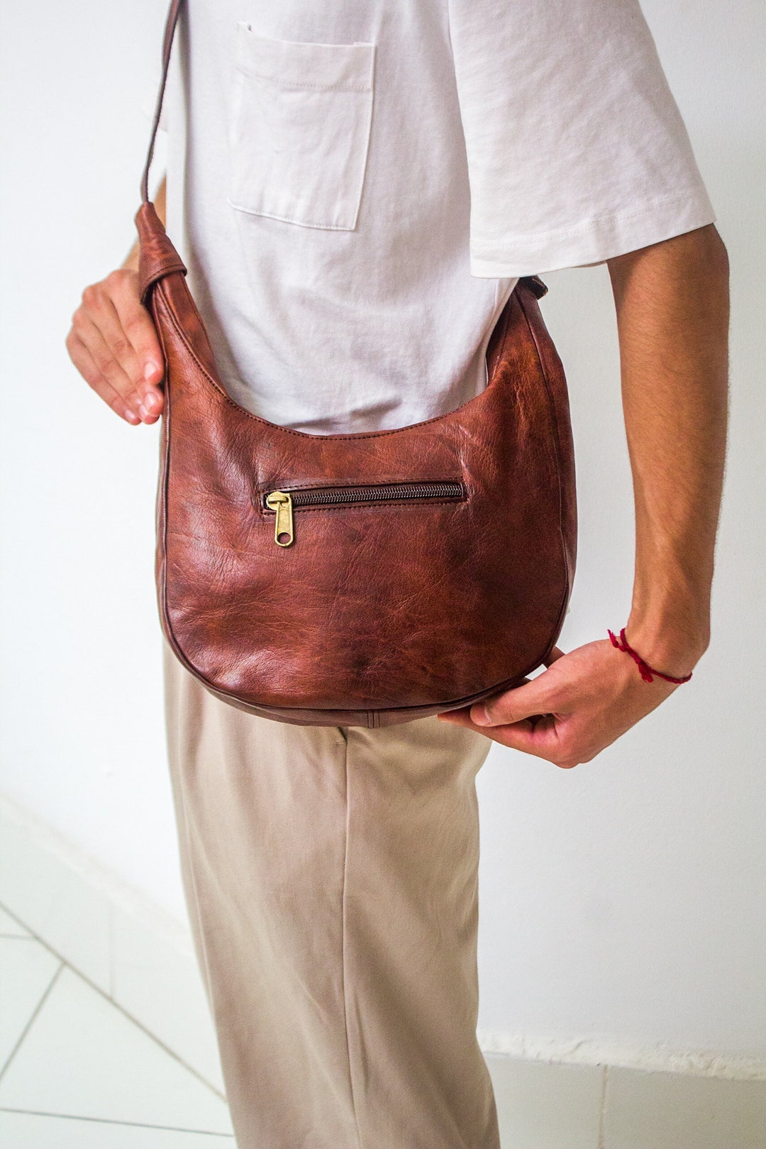 Unisex Genuine Leather Shoulder Strap Leather Handbag Etsy