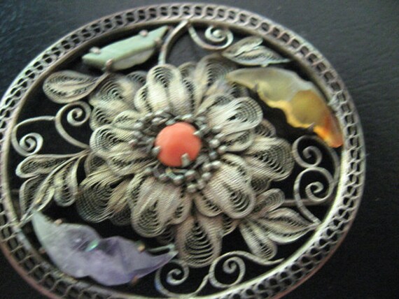 Asian silver brooch with semi precious stones - image 4