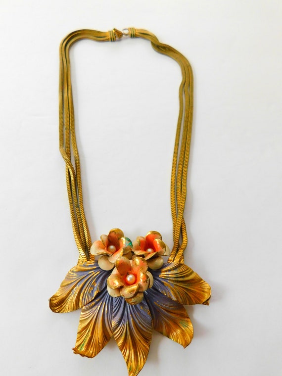 Beautiful-brass and enameled vintage  necklace