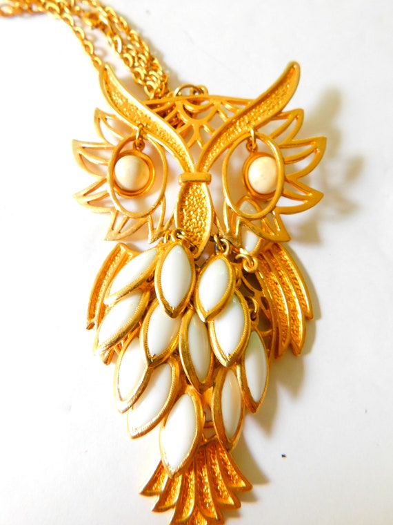 Wonderful 60's owl pendant -double chain - image 2
