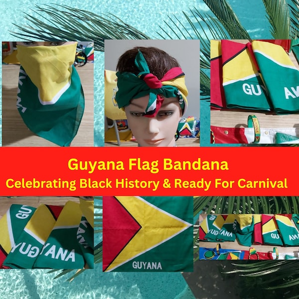 Drapeau guyanais Bandana mouchoir/Black History Month Celebration Gift/Guyana Carnival Bandana/Guyanese Heritage/Guyanese Souvenir