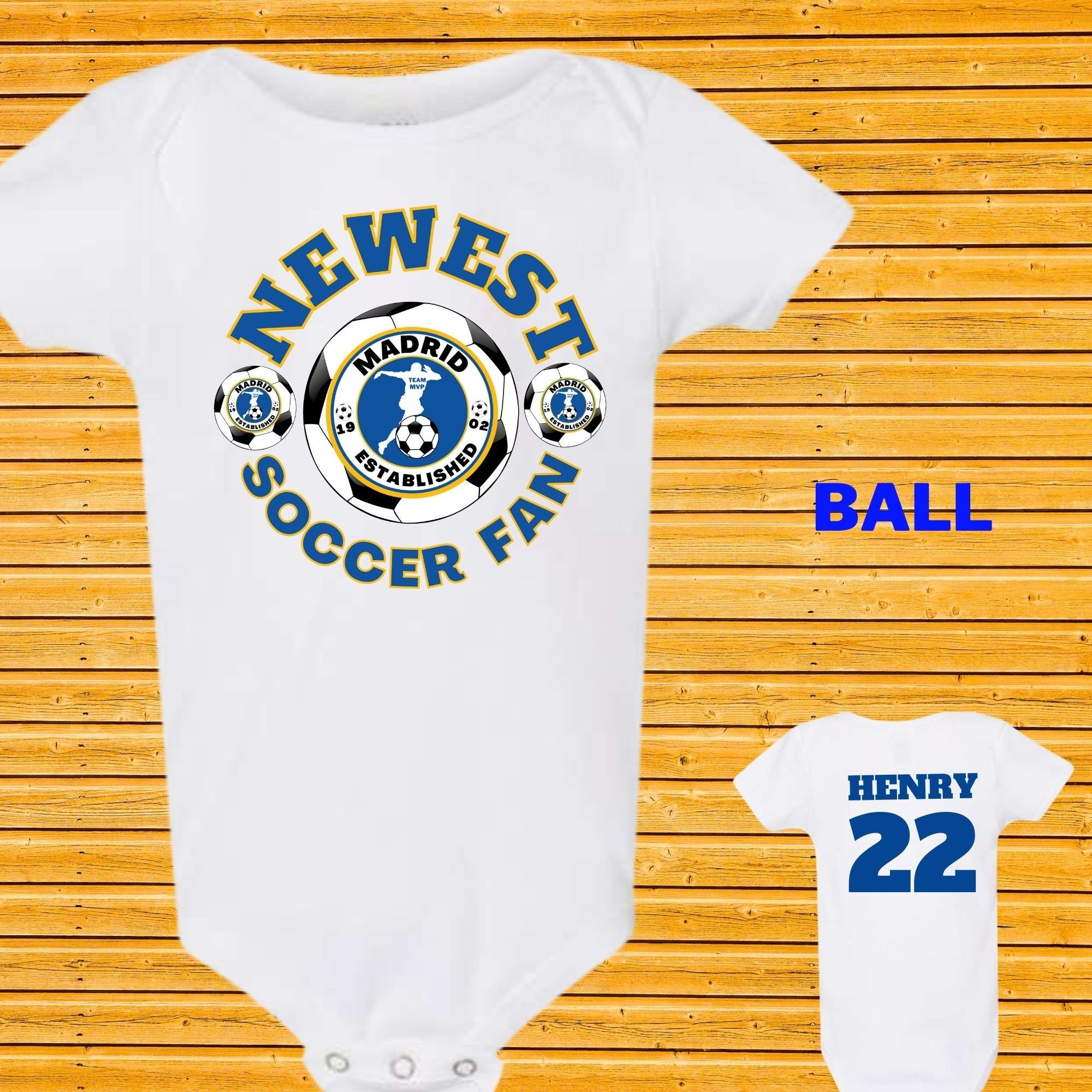 Real Madrid Newest Soccer Fan Customize Onesie/real Madrid Baby Clothes/baby  Birthday Gift/3-6m Name & Number Personalize Baby Romper 