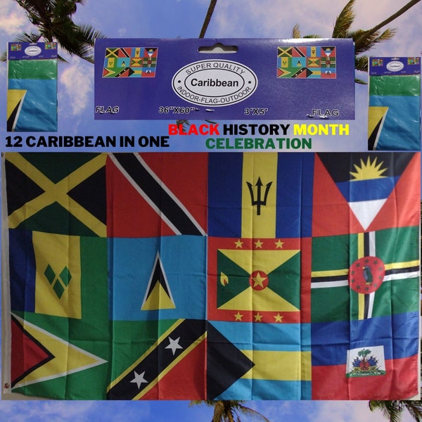Caribe 12 países todo en uno 3x5 bandera interior exterior/mes de la historia negra educativo/recuerdo de celebración de carnaval/regalo