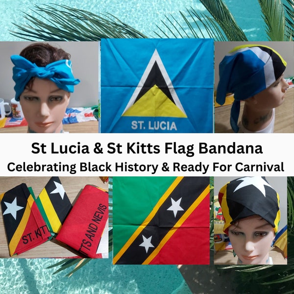 St Lucia Bandana Mouchoir/St Kitts & Nevis Drapeau Bandana/Black History Month Celebration Gift/Caribbean Carnival Flag/Souvenir