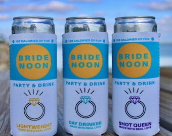 Bride Noon Bachelorette Can Cooler (10 Pack) - Bachelorette Party Favors - Slim Can Cooler - Bride Gift - Bridal Shower Insulated Can Holder