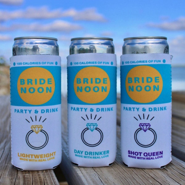 Bride Noon Bachelorette Can Cooler (10 Pack) - Bachelorette Party Favors - Slim Can Cooler - Bride Gift - Bridal Shower Insulated Can Holder