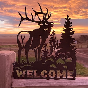 Elk and Trees Welcome Sign