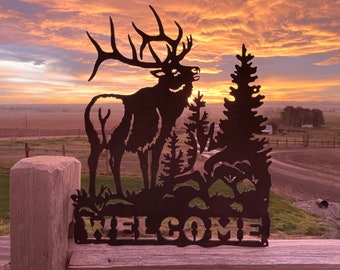 Elk and Trees Welcome Sign