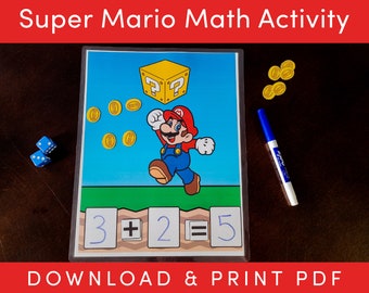 Super Mario Math Printable, Preschool Kindergarten Activity (PDF)