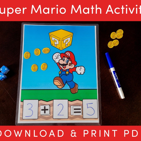 Super Mario Math Practice Activity for Kids, Printable PDF, Easy Learning for Preschool and Kindergarten, Homeschool Activity