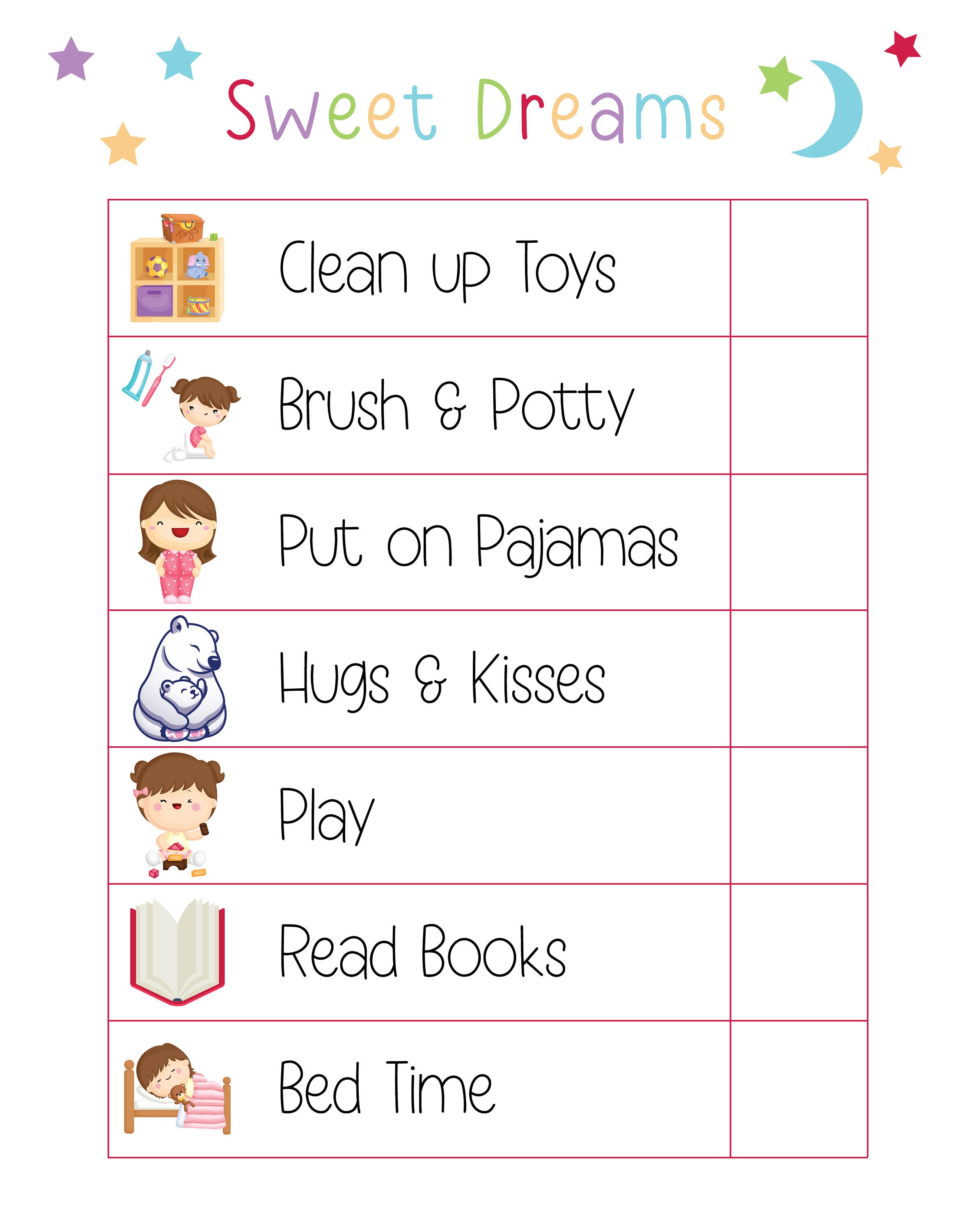 Bedtime Routine Chart Printable PDF for Toddlers for Kids - Etsy