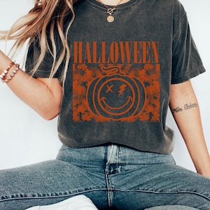 nirvana pumpkin smiley halloween fall short sleeve shirt, nirvana shirt, nirvana sweatshirt, trendy fall shirt, halloween t shirt