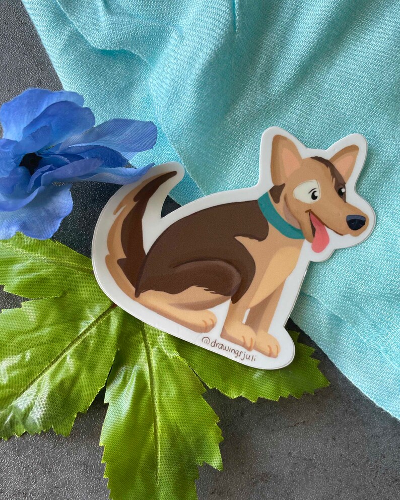 3x3 in Happy brown and Tan Cartoony Dog Sticker. Weatherproof stickers for Dog and animal lovers. image 3