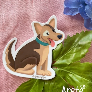 3x3 in Happy brown and Tan Cartoony Dog Sticker. Weatherproof stickers for Dog and animal lovers. image 1