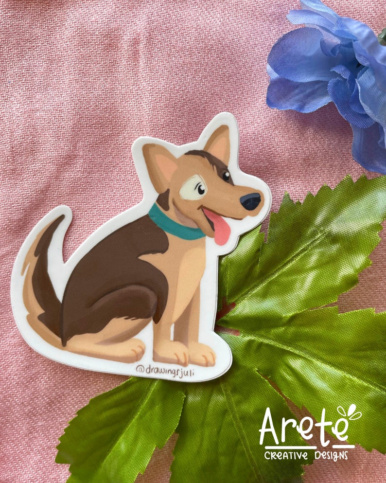 3x3 in Happy brown and Tan Cartoony Dog Sticker. Weatherproof stickers for Dog and animal lovers. image 1