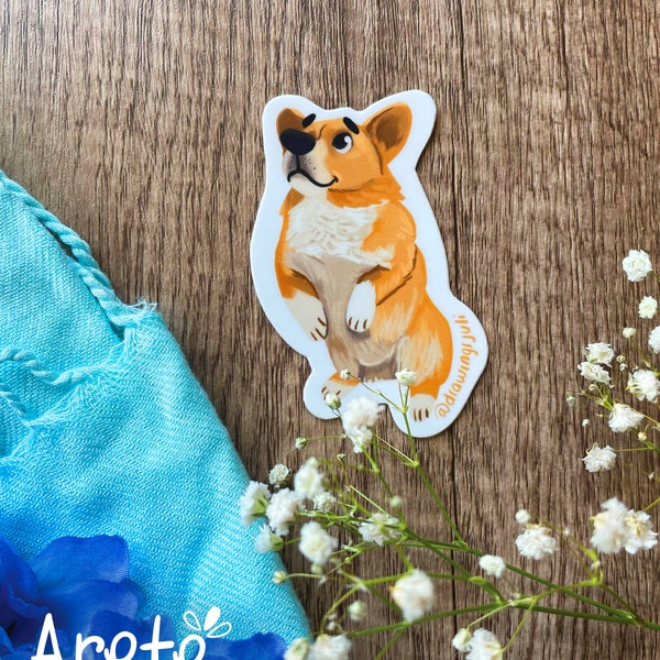 Cute Cartoony Corgi Sticker for  doggie parents and animal lovers, 1.86x3in dog stickers, Decal for laptops, water bottles, journals, etc