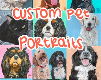 Custom pet portrait Acrylic and Gouache Paintings on stretched Canvas, Animal Paintings, Pet Memorial Gift, Painted from Photo, Pet Gifts