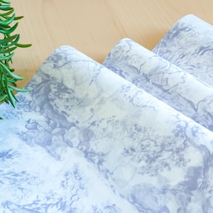 Papier de soie toile de jouy, papier de soie bleu fumé, papier de soie toile de jouy bleu, emballage cadeau de mariage, papier cadeau d'anniversaire [lot de 10]
