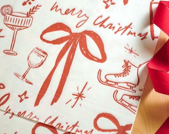 Carta velina natalizia rossa, carta da regalo natalizia rossa, carta velina per le feste, set di 10 carte veline natalizie