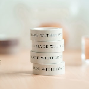 Made With Love Sticker Tape 100 Etiketten| Warmes Weiß Made with Love Aufkleber, Bäckerei-Verpackung, Bäckerei-Aufkleber, handgemacht mit Liebe Aufkleber