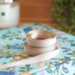Blush Pink Italian Cotton Ribbon with Gold Metallic Edge, Italian Pink Cotton Ribbon, Wedding Ribbon, Pink Christmas Ribbon, 15mm