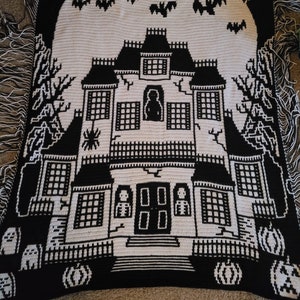 Haunted Hilltop Horror House crochet blanket