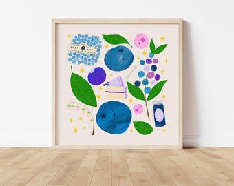 Blueberry Art Print | Kitchen Dining Decor (Digital Download)