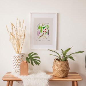 Cartel educativo de frijoles y guisantes / impresión de arte DIGITAL, arte de la pared del vivero, decoración del arte de la pared del comedor de la cocina, cartel de aprendizaje de verduras imagen 2