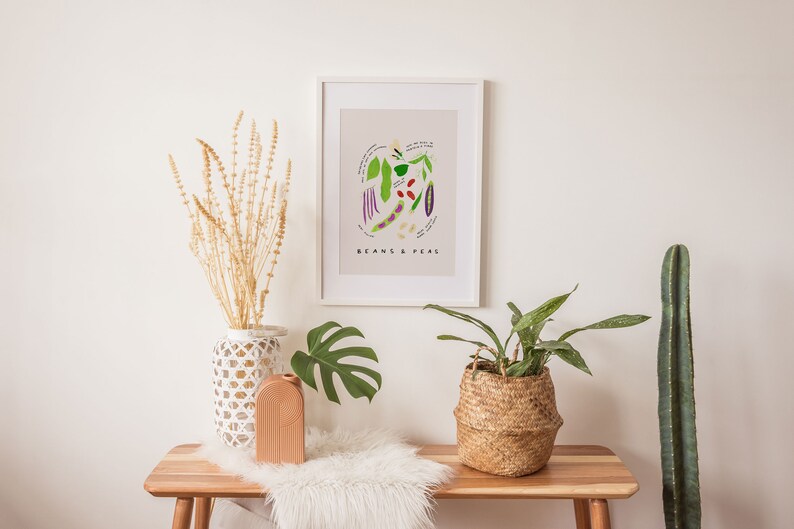 Cartel educativo de frijoles y guisantes / impresión de arte DIGITAL, arte de la pared del vivero, decoración del arte de la pared del comedor de la cocina, cartel de aprendizaje de verduras imagen 2